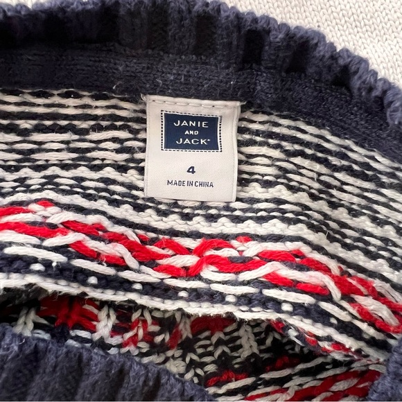 Janie Jack Boys Moose Sweater  Winter Snowflakes Blue Red Size 4T. - Picture 3 of 4